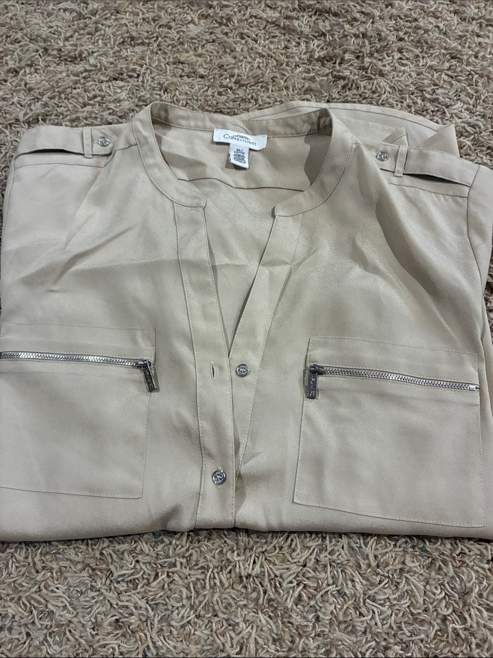 Calvin Klein Beige Utility Zip-Pocket Blouse